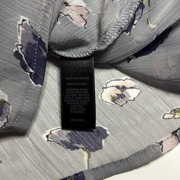 EXPRESS gray floral blouse long sleeves sheer fabric ties at neck high collar S - Picture 9 of 11